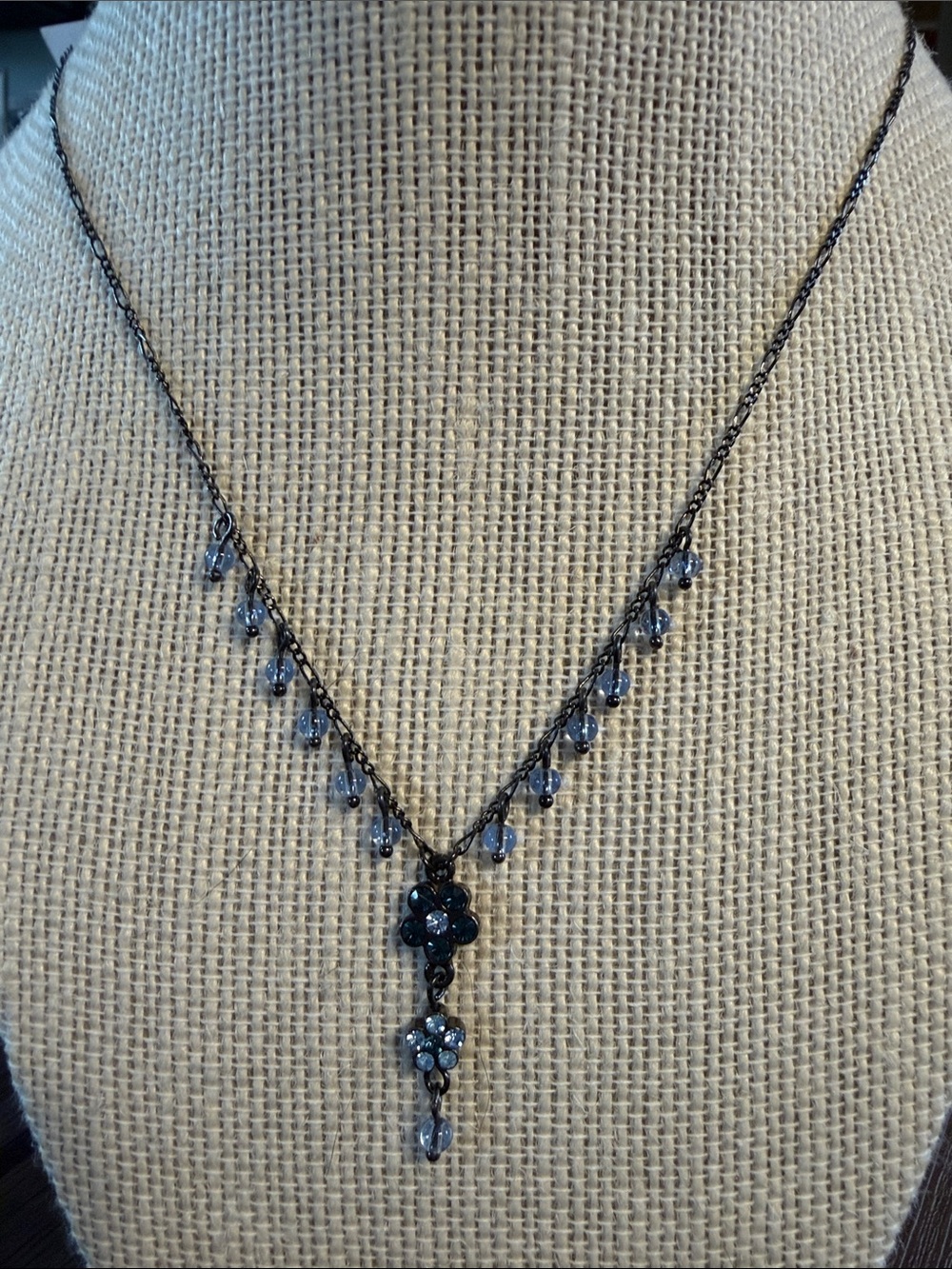 Lia Sophia Black Floral Crystal Y-Necklace